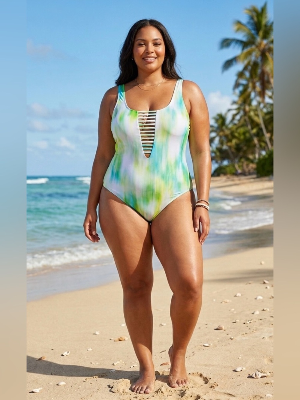 Coastal Waves Women's Plus Size 1X One-Piece Swimsuit - Abstract Tie-Dye